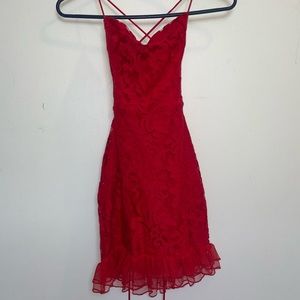 Lucy in the Sky - Alma Embroidered Sheer Dress in Red - size xs